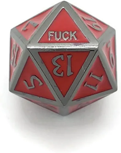 Juego de dados de metal rojo D20 F*** Critical Fail F 20 caras DND negro rojo Gunmetal número de color para juegos de rol Dungeons and Dragons D&D