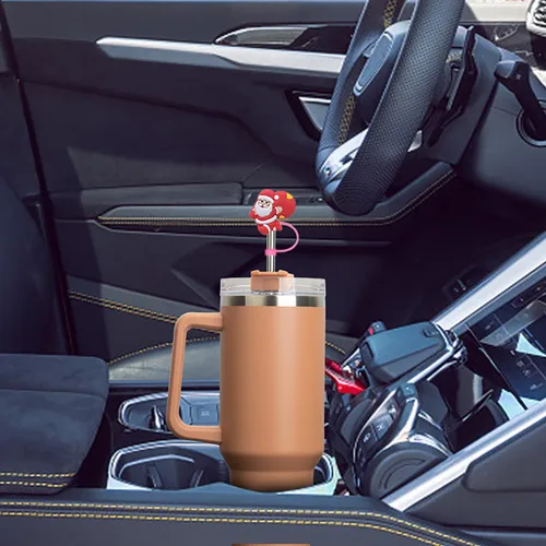 Miniatura 6 de 12 fundas de popote para copa Stanley, cubierta de paja de silicona de Navidad, compatible con vaso Stanley de 30 y 40 onzas, lindo árbol de Navidad