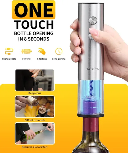 Miniatura 2 de CIRCLE JOY Abrevino eléctrico recargable 5 en 1 acero inoxidable juego de regalo de vino con cortador de aluminio, vertedor aireador de vino, anillo