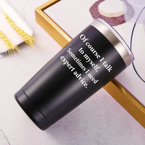 Miniatura 3 de AMZUShome Taza de viaje con texto en inglés "Of Course I Talk To Mysel". Regalos divertidos con mensajes. Regalos para mamá, papá, hermano, hermana
