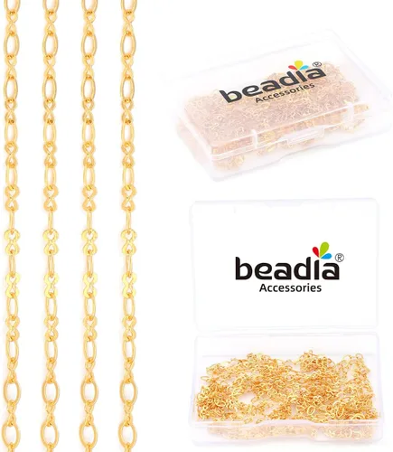 Beadia - Cadenas en O bañadas en oro de 18 quilates de 3 mm y 2 metros para la fabricación de joyas Cadena O
