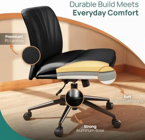 Miniatura 7 de NYPOT Silla de escritorio sin brazos con ruedas para sentarse entrecruzada, silla sin brazos anchos con patas cruzadas, taburete giratorio ajustable