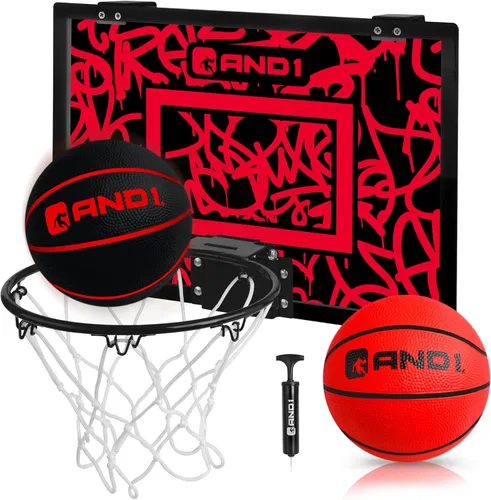Miniatura 13 de Mini aro de baloncesto para puerta AND1: tablero antirroturas de 18x12, 2 mini balones de baloncesto y bomba manual incluida - Accesorio