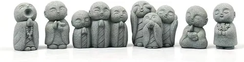 Miniatura 12 de livelyfish Estatua de monje japonés de 3 piezas de estatuas de buda de piedra arenisca zen rezando, esculturas asiáticas de jardín para buena