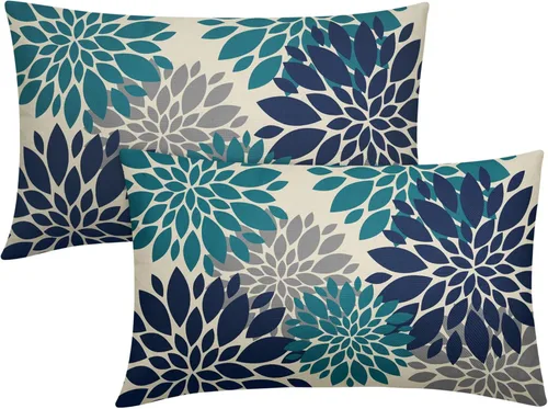 Miniatura 102 de Fundas de Almohada Azul Aguamarina 16X16 Pulgadas Juego de 2, Flores de Dalia Primavera Verano Floral Crema Fundas de Almohada Decorativas