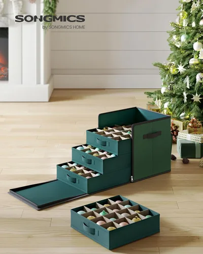 Miniatura 2 de SONGMICS Caja de almacenamiento de adornos de Navidad, con lateral abierto, contenedor de almacenamiento de Navidad apilable con tapa, 4 bandejas