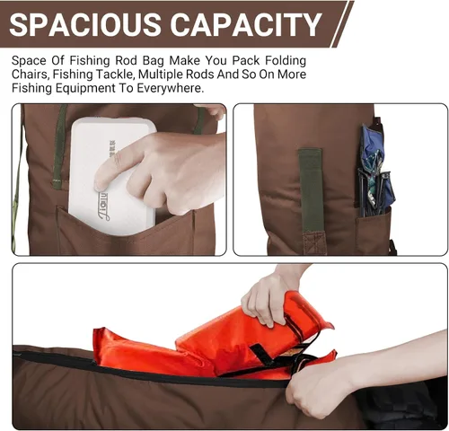 Miniatura 5 de FOUUAAOOU Bolsa para caña de pescar, bolsa para caña de pescar con tela Oxford plegable duradera, equipo de pesca portátil para hombres, regalos