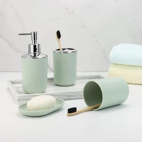 Miniatura 3 de Conjunto de Accesorios de Baño IMAVO, Juego de Baño Verde, Juego de 7 Piezas de Accesorios de Baño, Bandeja, Cepillo de Inodoro, Bote de Basura