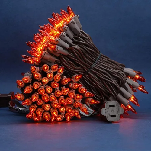 Miniatura 3 de 200 luces de Navidad naranjas, paquete de 2 hebras de 100 luces, 33 pies de cable marrón, luces de cadena de Halloween con certificación UL (naranja)