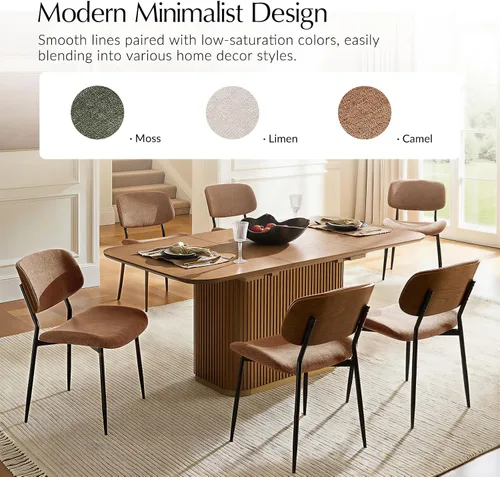 Miniatura 7 de HULALA HOME Juego de 2 sillas de comedor tapizadas modernas de mediados de siglo con respaldo curvado de madera, patas de metal negro, silla de cena