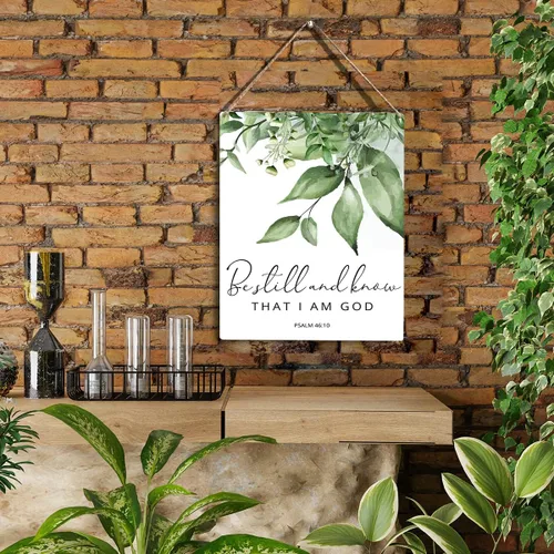 Miniatura 2 de Arte de pared inspirador cristiano con texto en inglés «Be Still And Know That I Am God» Letrero colgante de madera para oficina, baño, dormitorio