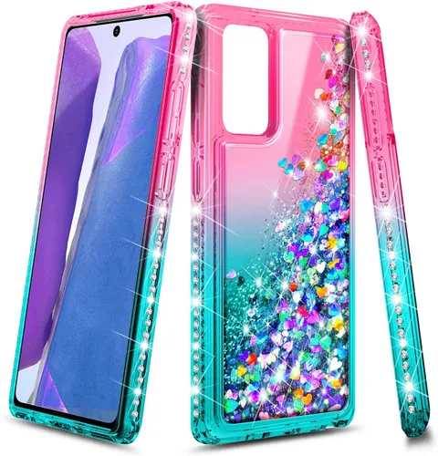 NZND Funda compatible con Samsung Galaxy S20-FE 5G, rosa/aguamarina, con purpurina brillante flotante en cascada líquida para mujeres, niñas y niños