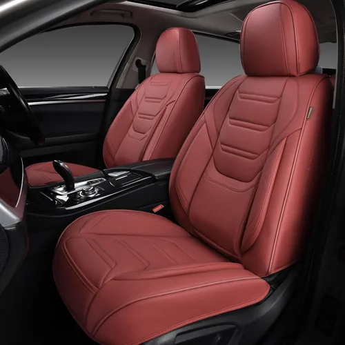 Miniatura 31 de TIEHESYT Fundas de asiento delantero de automóvil color rosa, par de fundas de cuero transpirable para asientos delanteros y reposacabezas, funda