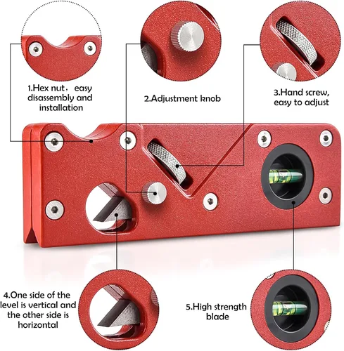 Miniatura 7 de Plano de chaflán de madera con 7 cabezales de corte, herramienta de aplanamiento de esquina de borde de carpintería con localizador auxiliar, Rojo