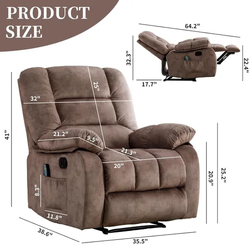 Miniatura 2 de IOMOR Silla reclinable de masaje con calor y masaje, sillas reclinables ergonómicas de tela transpirable, silla individual con bolsillos laterales