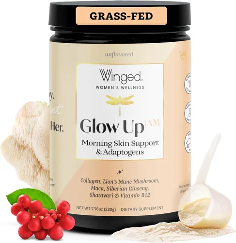 Miniatura 8 de Winged Wellness Glow Up, colágeno en polvo para mujeres, suplemento de belleza para cabello, piel y uñas, con péptidos de colágeno hidrolizados