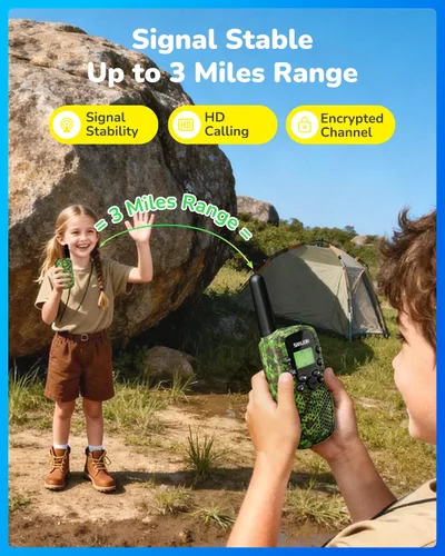Miniatura 2 de SANJOIN Walkie Talkies recargables paquete de 2 para niños, juguetes para niños de 3 a 12 años de edad, Walkie Talkie de camuflaje de 3 millas