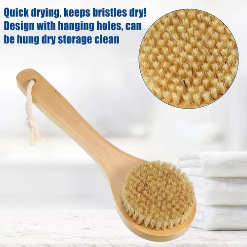 Miniatura 3 de VOCOSTE 1 cepillo de baño, madera para ducha con asa, marrón, 9.8 pulgadas