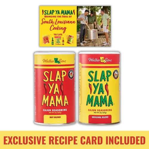 Miniatura 5 de Slap Ya Mama condimento cajún de Louisiana, paquete de variedad de especias, latas de 8 onzas, 1 mezcla cajún original y 1 mezcla cajún picante