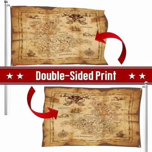 Miniatura 3 de Bandera Pirata de Swono - Mapa del Tesoro Mar de Coral Brújula Calavera para Jardín Interior y Exterior, Hogar, Granja, Bandera en Pie 3x5 pies