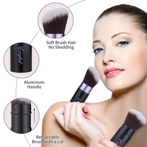 Miniatura 5 de Easyhut Brochas retráctiles de maquillaje Kabuki, juego de 2 brochas para rubor, pinceles portátiles para polvo con parte superior plana y en ángulo