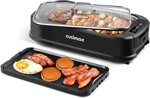 CUSIMAX - Parrilla eléctrica para interiores sin humo, parrilla de barbacoa coreana de 1500 W, parrilla eléctrica con pantalla LED inteligente y