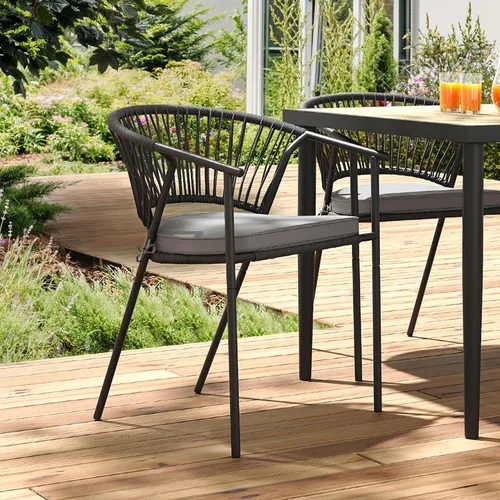 Miniatura 7 de YITAHOME Juego de 6 sillas de patio al aire libre, sillas de comedor apilables, mimbre de ratán, juego de muebles de patio al aire libre con cojín