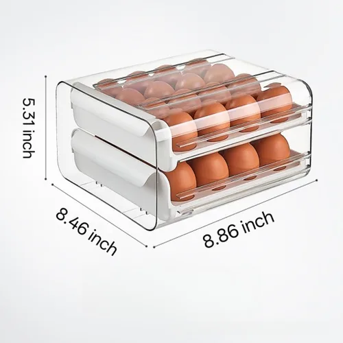 Miniatura 7 de Cajón de huevos para refrigerador 32 huevos, soporte para huevos apilable transparente de 2 niveles con cajón para refrigerador, caja de Blanco