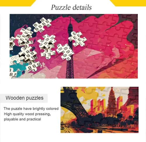 Miniatura 2 de Painting Paris Jigsaw Puzzle, Paper Wood Composite Material Zigsaw with Storage Bag and Reference Picture Easy to Solve 500/1000 Pieces
