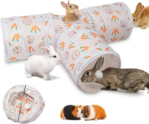 BWOGUE Túneles y tubos plegables de 3 vías para conejitos escondite de conejitos pequeños juguetes para conejos enanos, conejillos de indias y