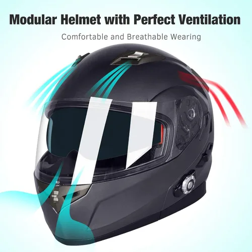 Miniatura 5 de FreedConn BM2-S - Casco de motocicleta con Bluetooth y función de marcación de voz, manos libres, 500 m/ 2 – 3 conductores, DOT con Bluetooth