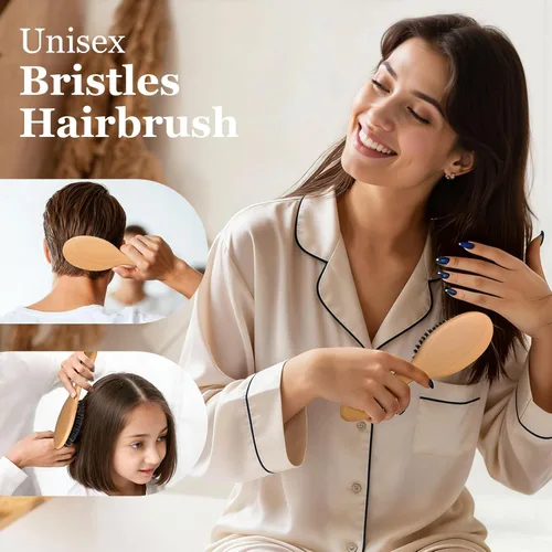 Miniatura 8 de BLACK EGG Cepillo de cerdas de jabalí para mujeres, hombres y niños, cerdas naturales suaves para cabello delgado y fino, restaura brillo y textura