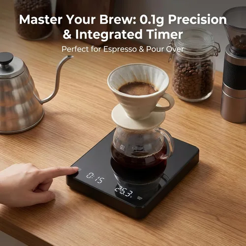 Miniatura 2 de Partyreal Báscula digital de café de cocina, báscula delgada con tara, unidades g/oz/ml, pantalla retroiluminada, recargable USB-C (cable incluido)