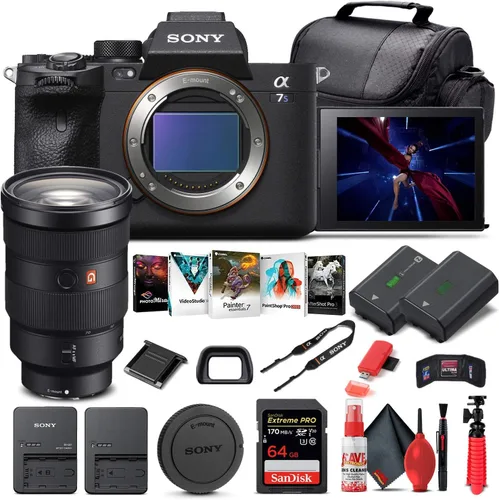 Sony Cámara digital sin espejo Alpha a7S III (solo cuerpo) (ILCE7SM3/B) + lente Sony FE de 0.945-2.756 in + tarjeta de memoria de 64 GB + batería