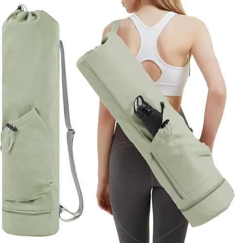 sportsnew Bolsa para esterilla de yoga con bolsillo para botella de agua y bolsillo inferior para artículos mojados, bolsa de transporte para Verde