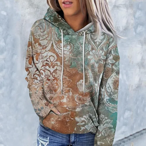 Miniatura 2 de Sudaderas con capucha gráficas para mujer, sudaderas de gran tamaño con cordón y bolsillo, ropa étnica de otoño e invierno