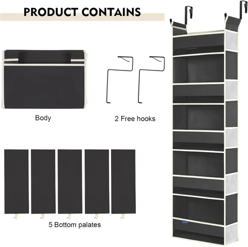 Miniatura 7 de Organizador para colgar sobre la puerta, 5 estantes y 10 bolsillos laterales, almacenamiento sobre la puerta para baño y dormitorio, organizadores