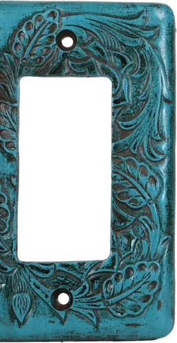 Miniatura 4 de Ebros Gift Juego de 2 rollos florales rústicos occidentales sobre fondo turquesa vintage, placa eléctrica de pared pintada a mano en 3D, accesorio