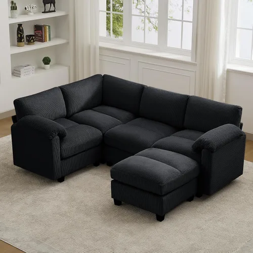 Miniatura 14 de Sofá biplaza modular de 61 pulgadas, asiento extra profundo para sala de estar, sofá de pana profundo con almohadas para reposabrazos, cosido