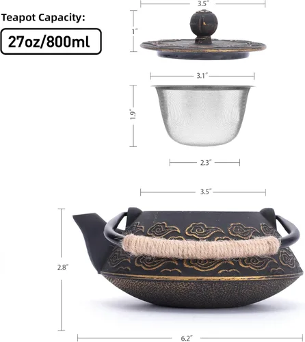 Miniatura 5 de Tetera de hierro fundido, tetera japonesa con infusor para hojas sueltas, tetera para estufa de té, cubierta segura con interior esmaltado