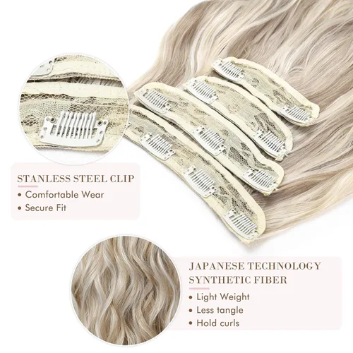 Miniatura 3 de REECHO Extensiones de cabello, 4 piezas, extensiones de cabello con clip HE001, extensiones de cabello sintéticas naturales y suaves para mujer