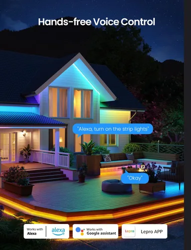 Miniatura 7 de Lepro SW1 AI - Tira de luces LED inteligentes para exteriores, tiras de luz RGBCW impermeables IP65 de 32.8 pies, 2700K-5700K blanco cálido