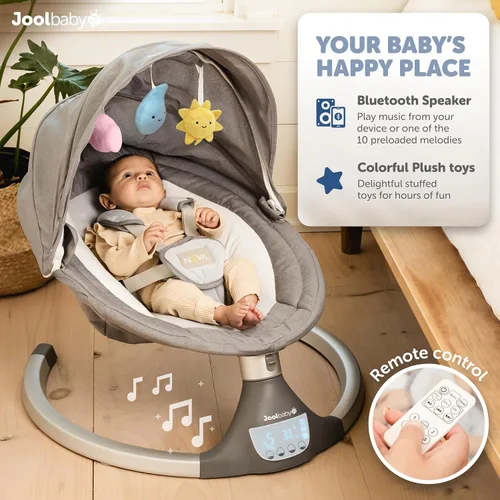 Miniatura 4 de Jool Baby Nova Swing para recién nacidos, columpio eléctrico motorizado para bebés, música Bluetooth, 10 melodías preestablecidas, control remoto