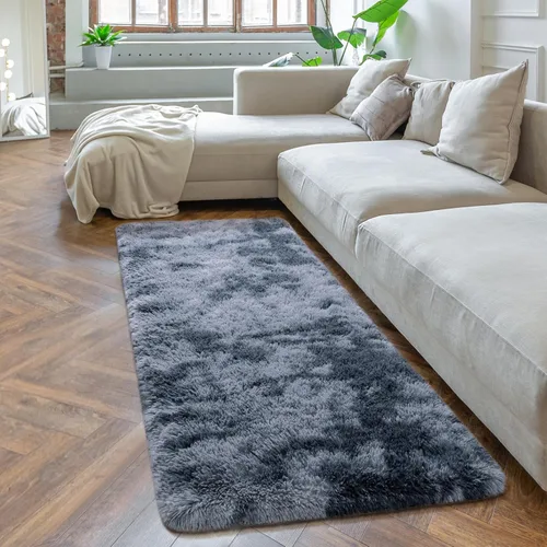 Miniatura 4 de Softlife Alfombra de Área para Dormitorio, Alfombra Shag Mullida de Felpa con Teñido Tie Dye Azul Arcoíris para Sala de Estar de Niñas, Alfombra