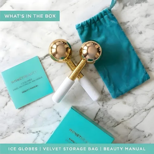 Miniatura 7 de MonétBeauty Globos de Hielo de Acero Inoxidable para Tratamientos Faciales (Dorado), Globos Criogénicos Duraderos que Reducen Instantáneamente