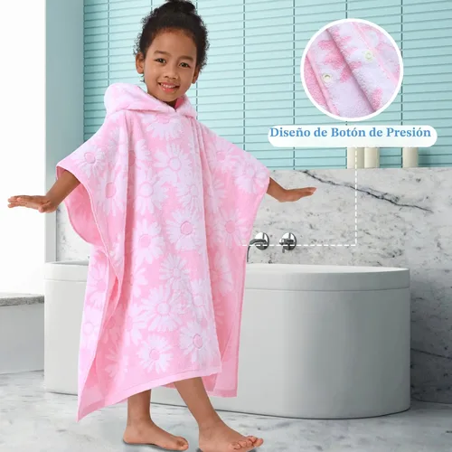 Miniatura 4 de VOOVA & MOVAS Poncho de Toalla de Baño Gruesa con Capucha para Niños (4-8 Años) - Bata de Toalla de Natación de Algodón Turco Suave y Absorbente