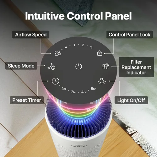 Miniatura 10 de COWAY Airmega 50 - Purificador de aire para dormitorio de hasta 500 pies cuadrados, filtro HEPA y desodorización para humo, alergias, caspa