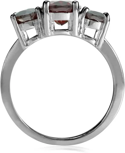 Miniatura 3 de Silvershake Anillo de plata de ley 925 chapada en oro blanco o amarillo con piedra natal ovalada de 3 piedras para mujer