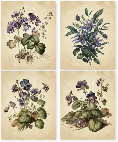 Miniatura 11 de HRQKO Juego de 4 pósteres de arte de pared de mariposa floral vintage, arte de pared floral, arte de pared retro, póster de impresión de mariposas