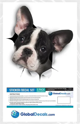 Miniatura 6 de Winston & Bear Calcomanías 3D para perros, paquete de 2 unidades, calcomanías de bulldog francés blanco y negro para pared, nevera, inodoro y más